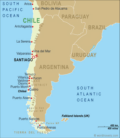 Chile Map, Chile Travel Maps from Word Travels