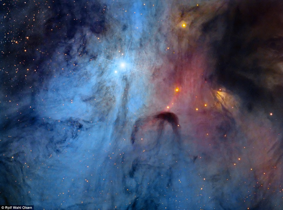 The Turbulent Heart of the Scorpion by Rolf Wahl Olsen, New Zealand. A spectacular display of light and shade with contrasting hues of the rarely imaged, colourful, action-packed core of the multiple star system, Rho Ophiuchi. A deep exposure showcases the full finery of the delicate whirling clouds, of an area in which the human eye would struggle to see much detail, even with the use of a telescope