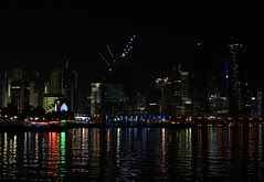 Beautifully illuminated reflected lights in  Corniche beach - Qatar