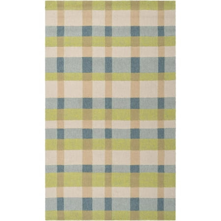 8' x 10' Season Harvest Steel Blue and Lime Green Hooked Outdoor Area Throw Rug