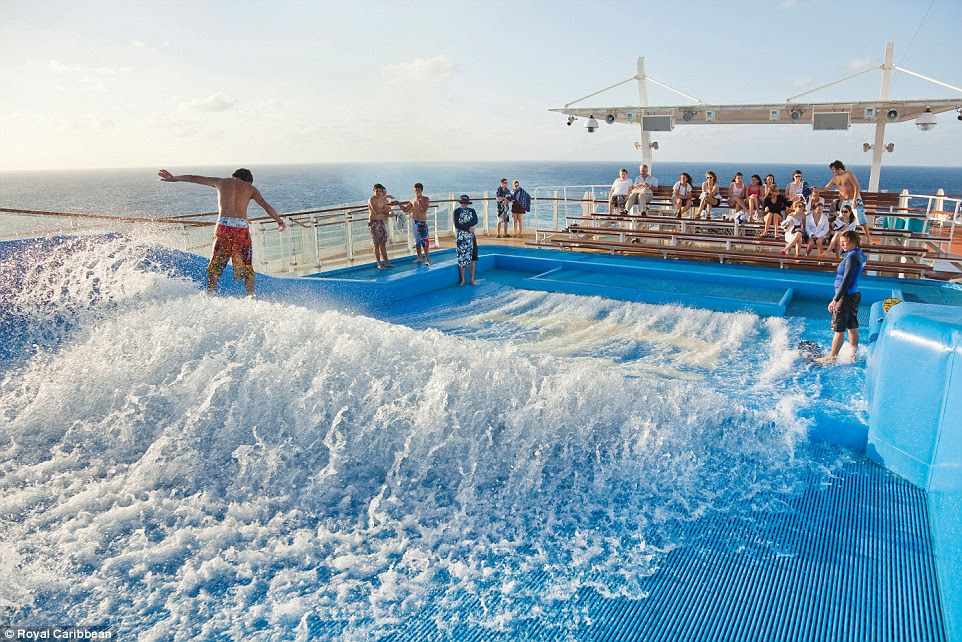 Surf's up: There is not one, but two surf machines on board 