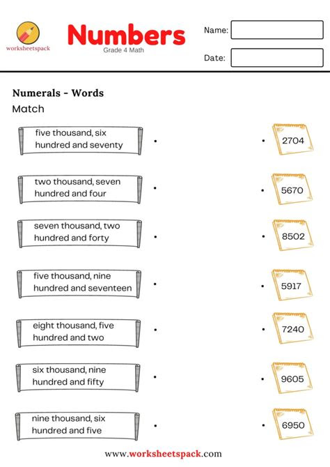 Looking for free 4th grade math worksheets with complete answer keys? numerals words worksheet grade 4 math printable and online