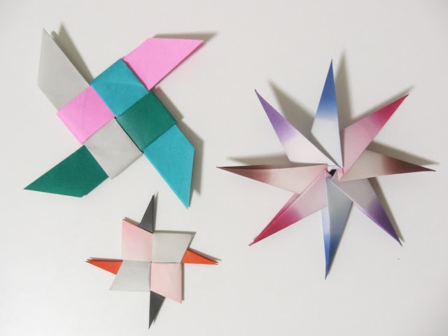 折り紙4枚と8枚で作る手裏剣3種 かっこいい手裏剣 八方手裏剣 四色手裏剣 スナライム