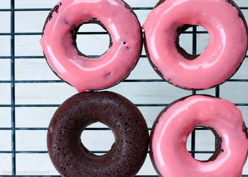 Baked Chocolate Cake Donuts with Raspberry Glaze // Loves Food, Loves to Eat