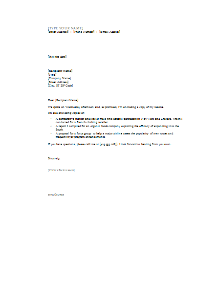 Cover Letter With Enclosures