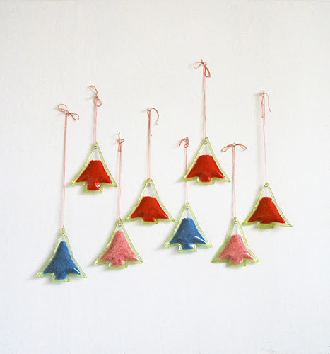 Colored handmade christmas trees.