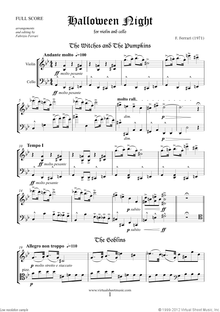 Halloween Sheet Music For Violin And Cello Pdf Interactive