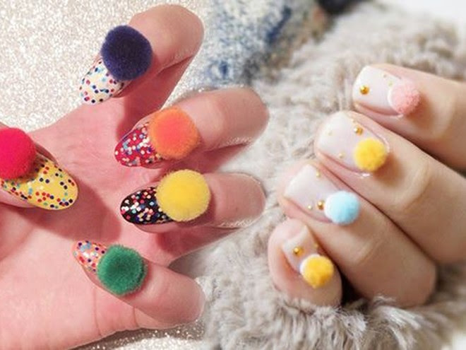 Hot Nail Art From Korea 3d Pom Pom Nail Rainbow Nails Blog