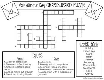  valentines day crossword puzzle by elementary adventures tpt