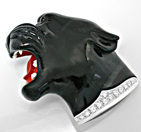 Foto 2, Riesen-Edelstein-Panther-Kopf 18K Brillanten Luxus! Neu, S8307