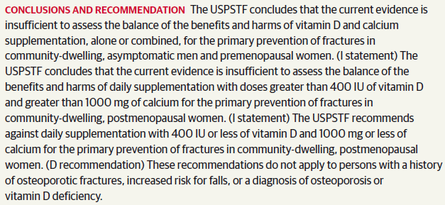 Uspstf Recommendation Statement On Vitamin D Calcium