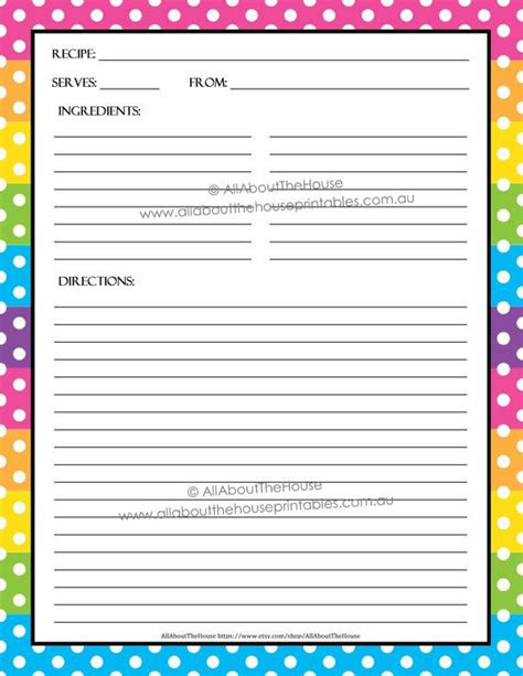 editable printable recipe card template  sheet