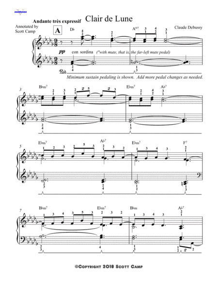 Clair De Lune With Piano Fingering Music Sheet Download Topmusicsheet Com