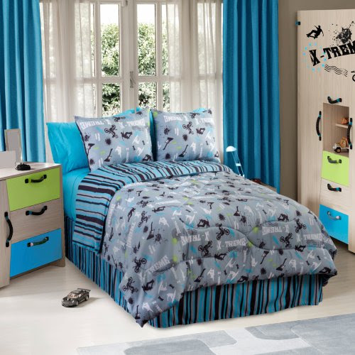 ... Skateboard Theme Zone Kids Teens 4 Piece Queen Size Comforter Bed Set