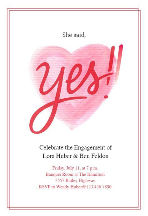 She Said Yes   Free Engagement Party Invitation Template  
