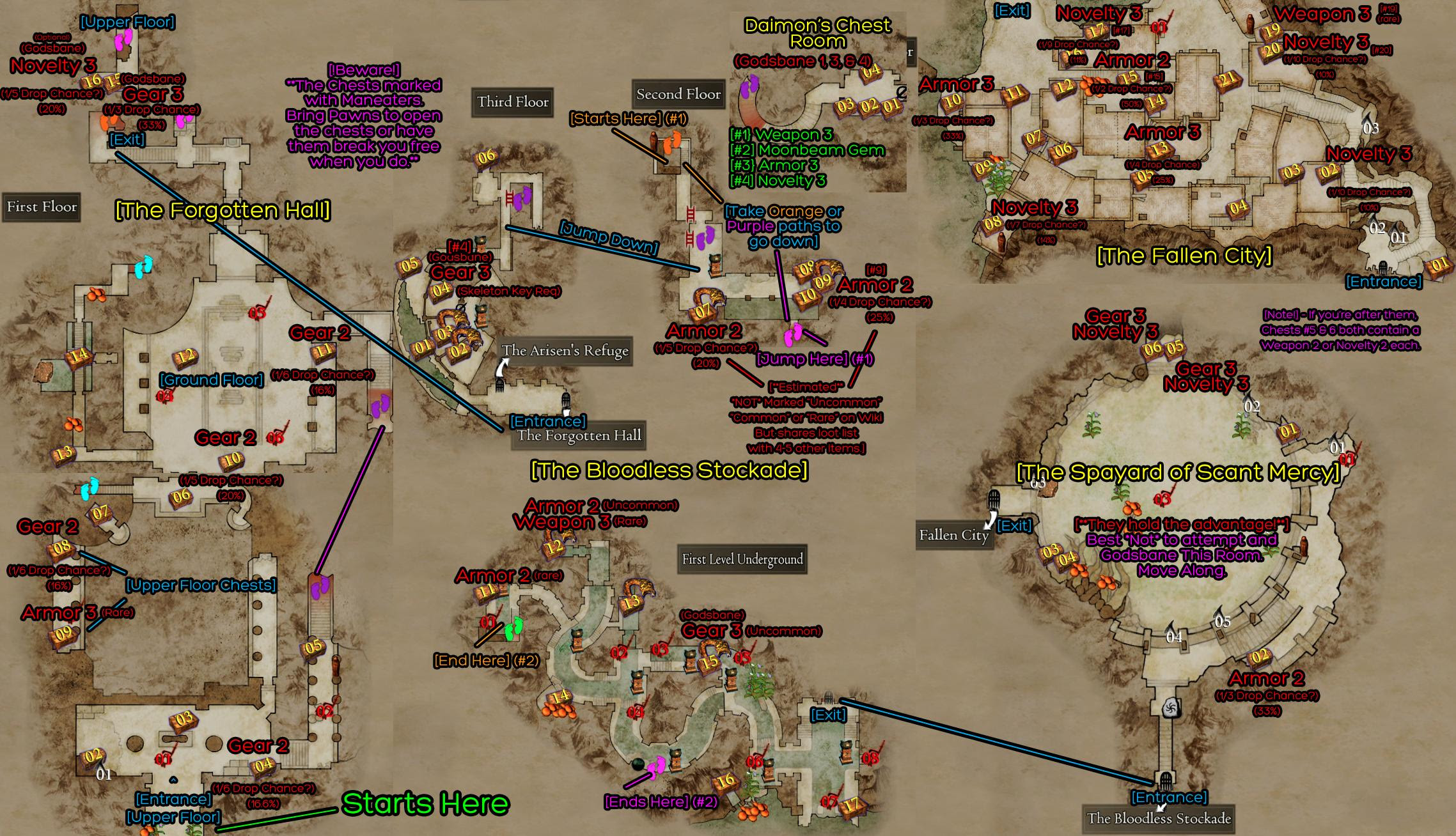 Made A Simple Visual Map For Farming Lv 2 3 Bitterblack Chests And Their Locations Dragonsdogma
