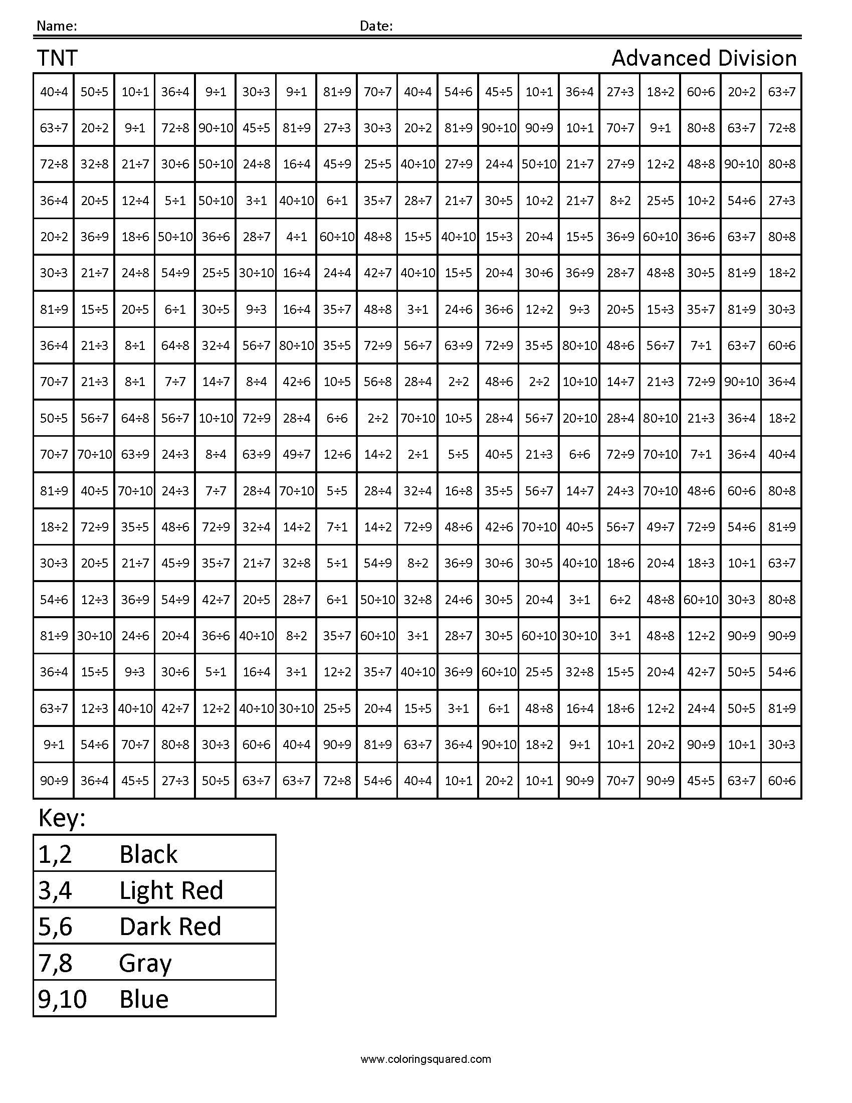Minecraft Multiplication and Division - Coloring Squared