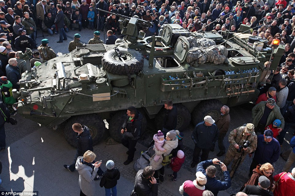 Residents in Bialystok lined the roads and applauded as the troops from the 3rd Squadron of the 2nd Cavalry Regiment passed by 