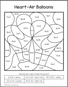 valentines day color by number multiplication worksheets mamas