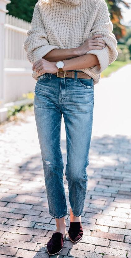 Winter Outfits: Chunky Knit Sweater and Boyfriend Jeans