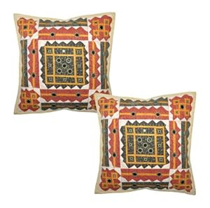 2 Pcs Indian Traditional Home Décor Cotton Cushion Cover with Cut ...
