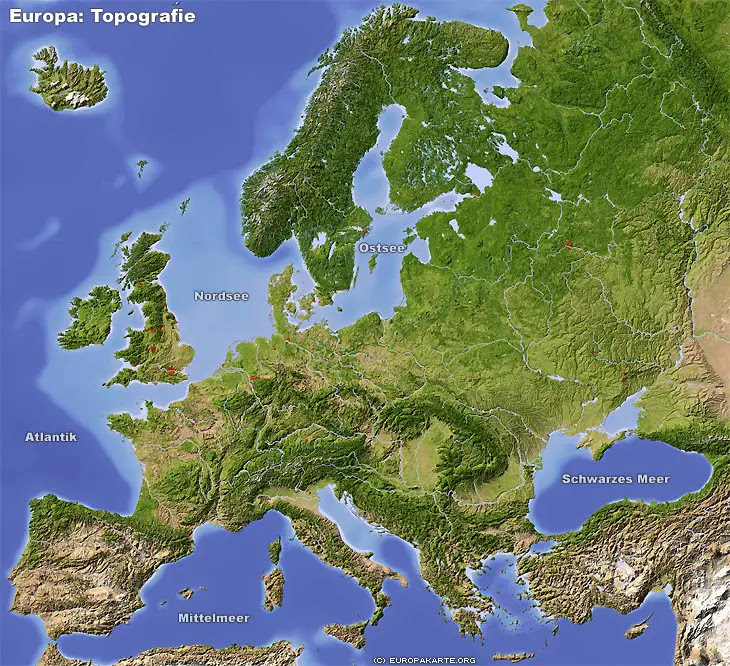 Europakarte: Die Reliefkarte von Europa (Topografie)