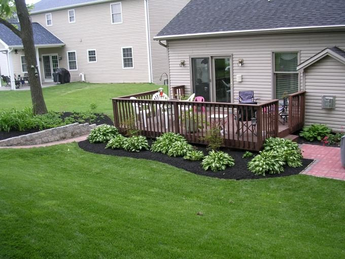 Landscaping area: Landscaping around decks shrubs