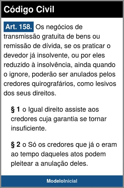 O ministro de saúde da alemanha, … Artigo 158 - CÃ³digo Civil / 2002