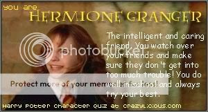 I was Hermione Granger at the Harry Potter character quiz @ Crazylicious.com