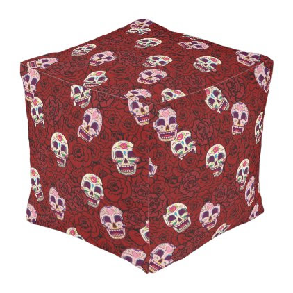 Red Rose Sugar Funny Skull Outdoor Pouf