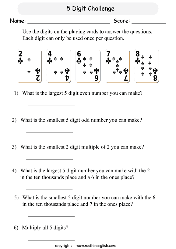 on for maths worksheets 4 ratio grade playing numbers Use to make the 5 cards to and up 100,000