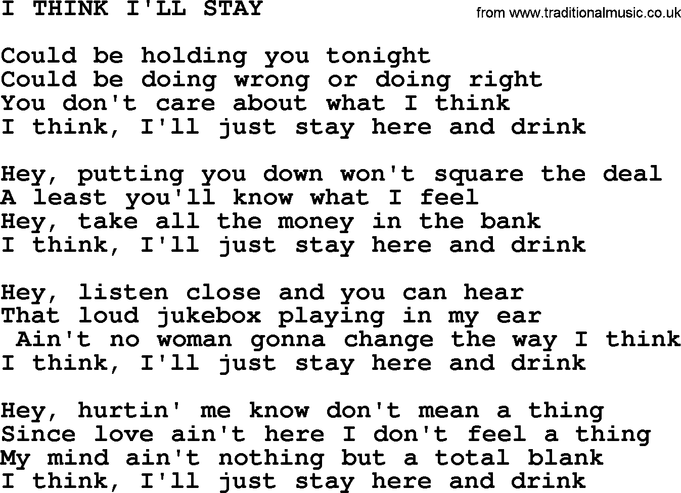 I Think I Ll Stay By Merle Haggard Lyrics