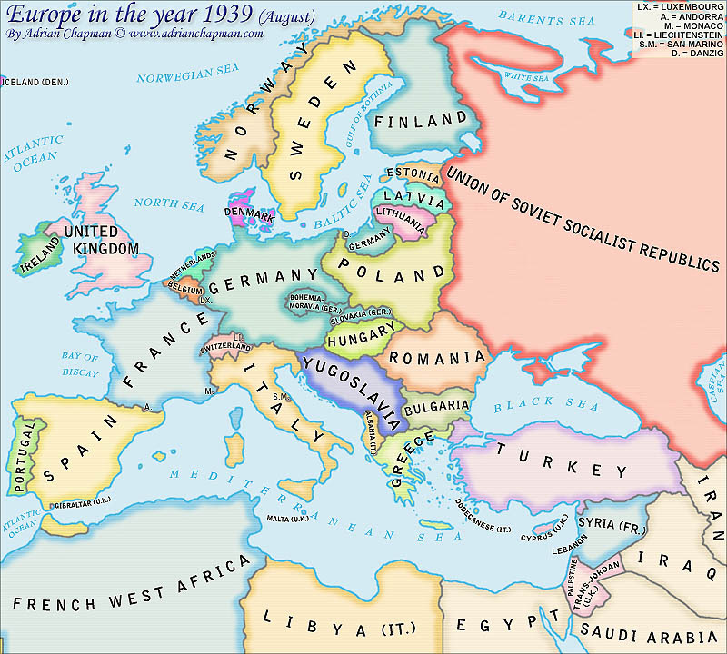 Map Of Europe 1939