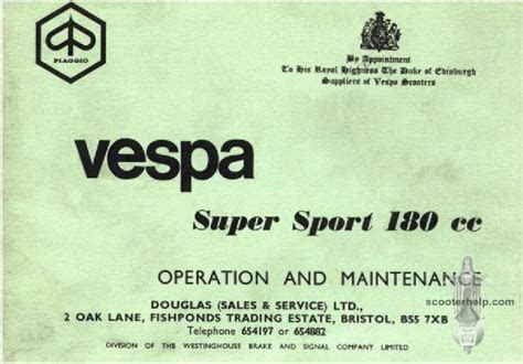 PDF Vespa Super Sport 180 Workshop Repair Service Manual