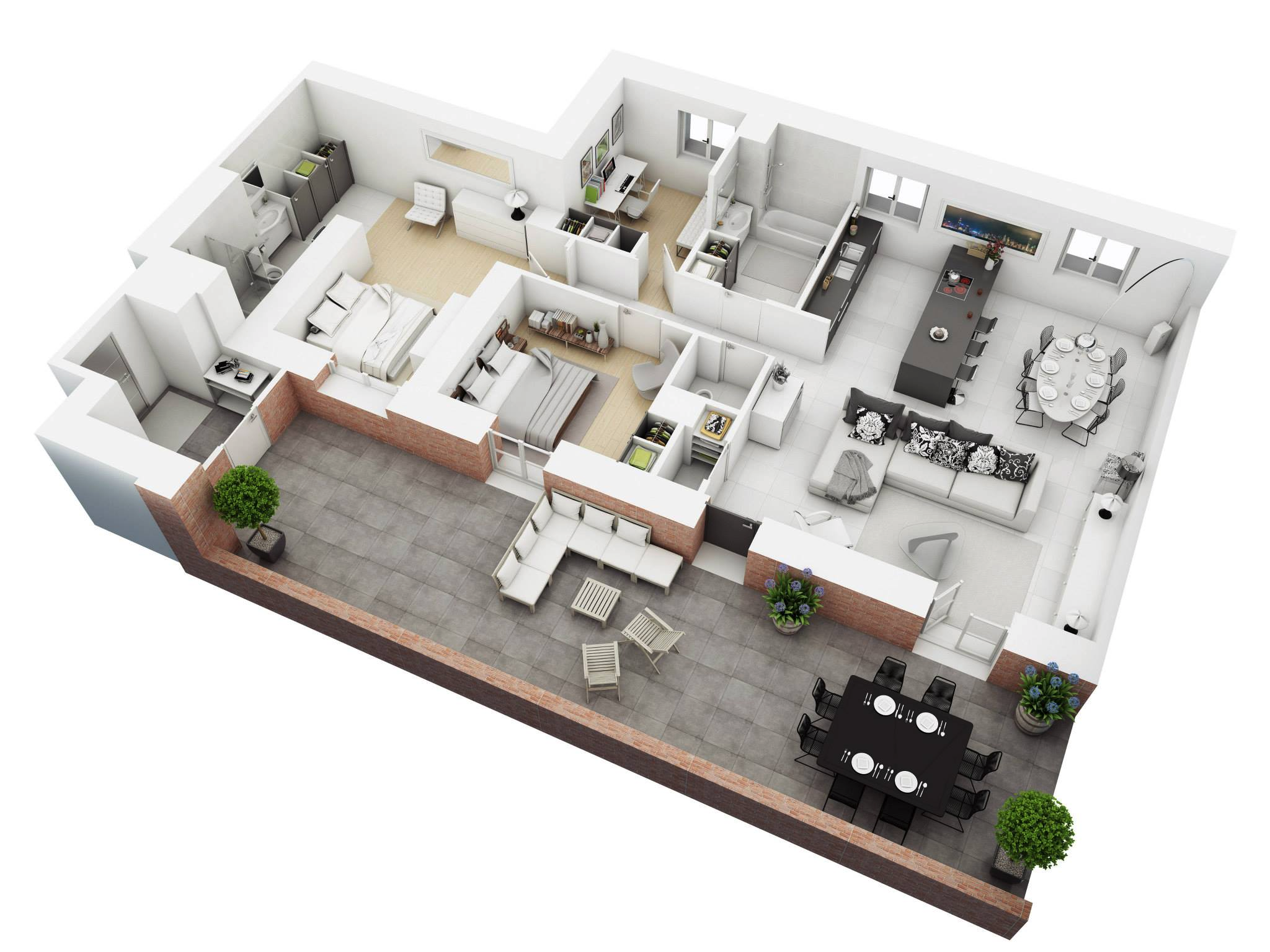 25 More 3 Bedroom 3D  Floor Plans 