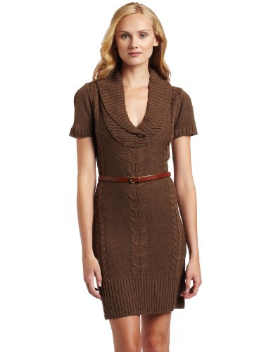 Just For Wraps Women's V-Neck Cable Sweater Dress, Putty, Small