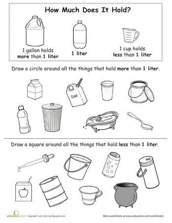  how much is one liter math measurement capacity worksheets fifth