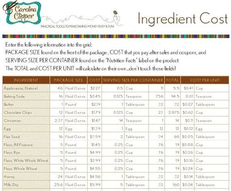 downloadable recipe cost calculator spreadsheet diy