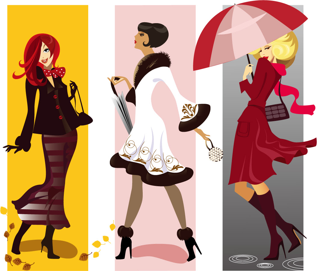素材 お洒落な装いでポーズをとる女性 Fashion Girl Illustrator イラスト素材