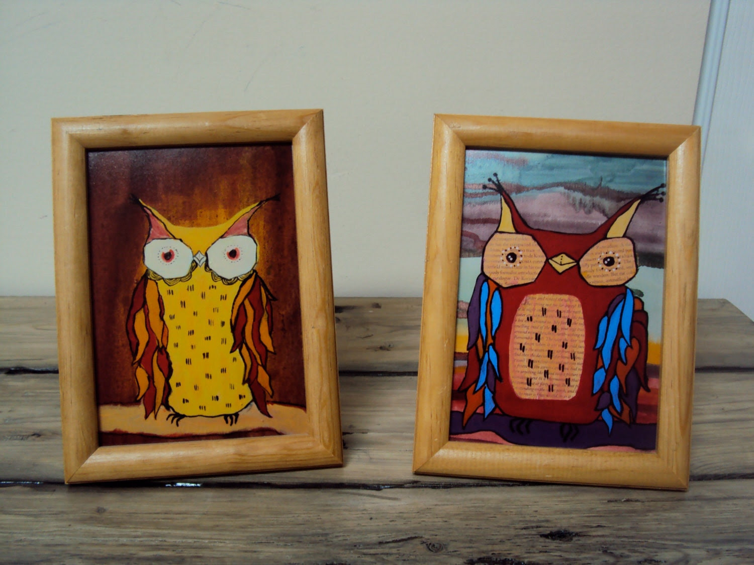 Set of Two Framed Owl Art Prints Framed Art by ElizabethanFolkArt
