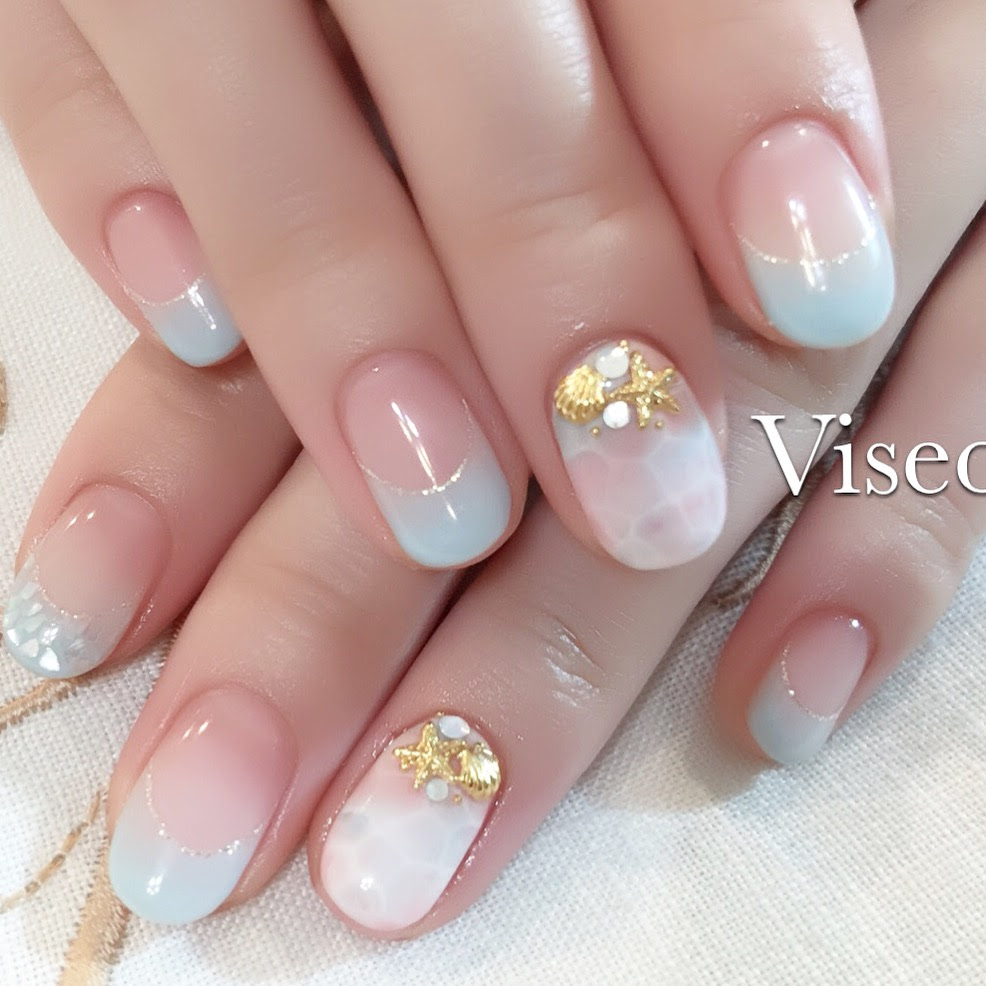 爽やかブルーで夏ネイル 恵比寿 広尾プライベートネイルサロン Viseo ヴィセオ