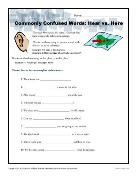hear worksheet easily confused words