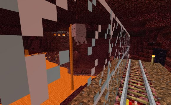 ガラスを大量入手 ネザー鉄道を全面囲って安全化したよ 107