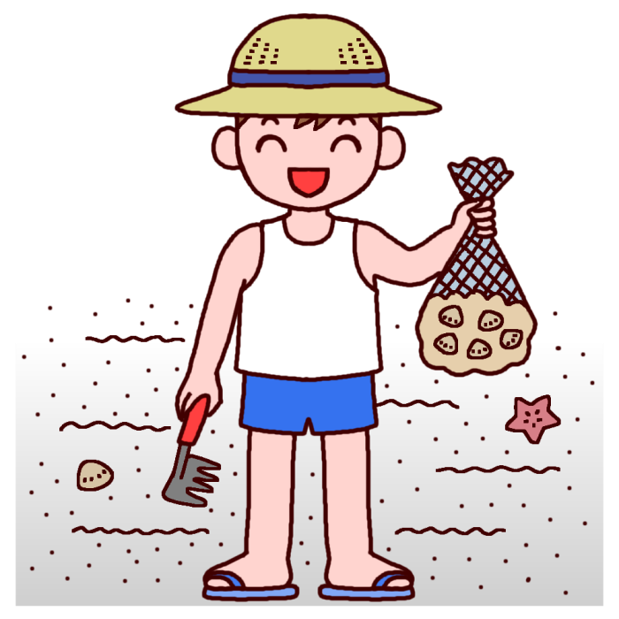 潮干狩り2 カラー 釣りの無料イラスト 夏の季節素材