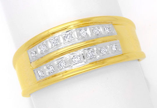 Originalfoto BREITER DIAMANTRING 14K GELBGOLD, 14 DIAMANTEN SHOP NEU