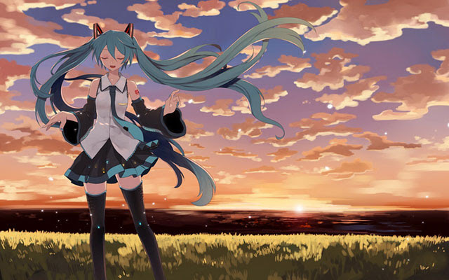 初音ミク 夕日がバックの綺麗なイラスト壁紙 ボカロ画像