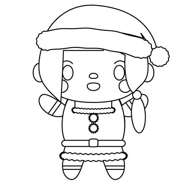 塗り絵に最適な白黒でかわいいサンタ姿の女性の無料イラスト 商用フリー オイデ43