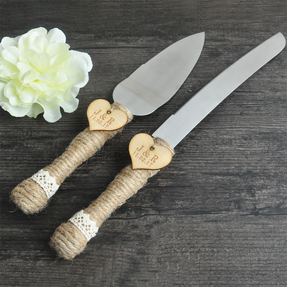 personalized rustic wedding  cake  cutter and knife  wedding  