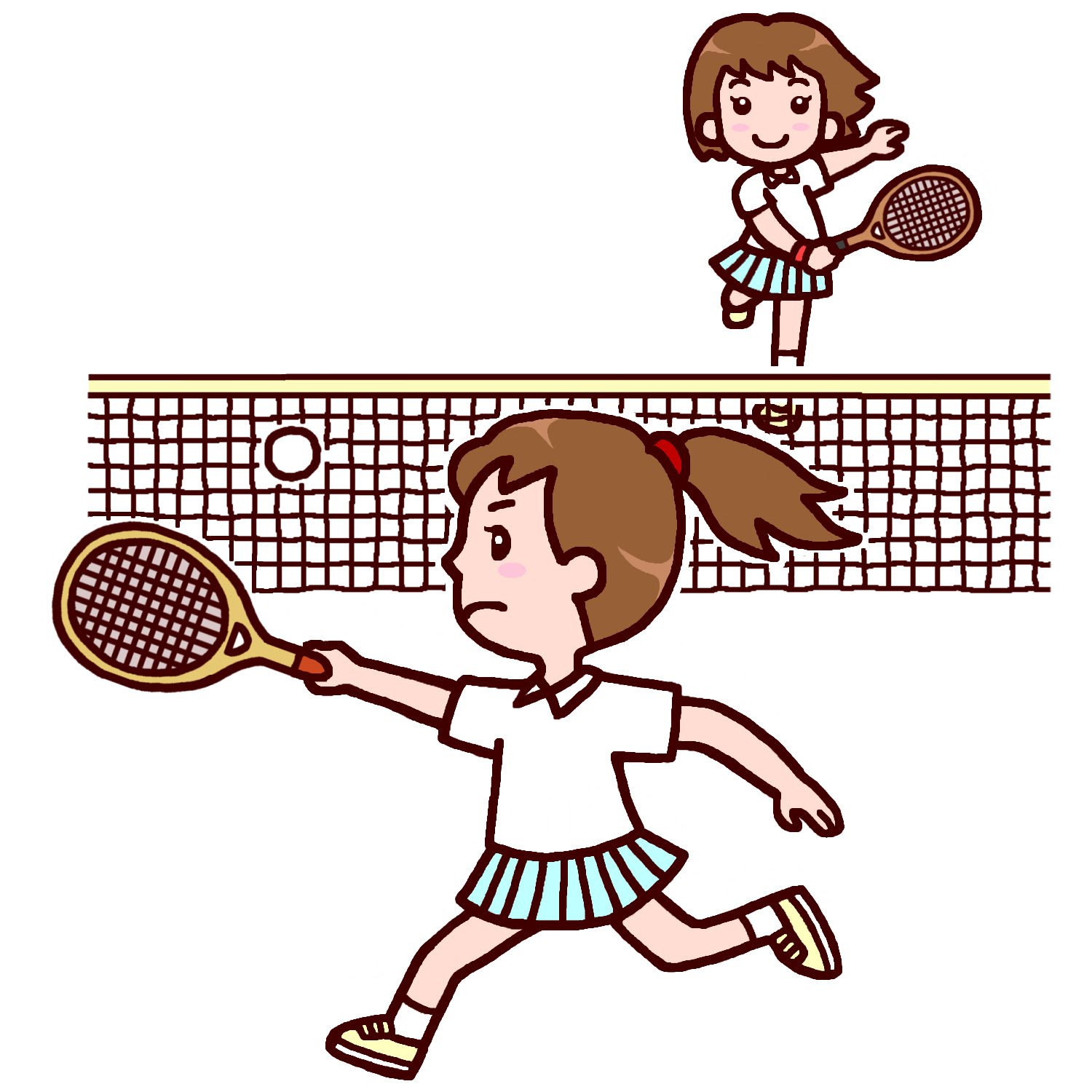 テニスの試合 カラー テニスの無料イラスト 部活動 クラブ活動 運動部 学校素材