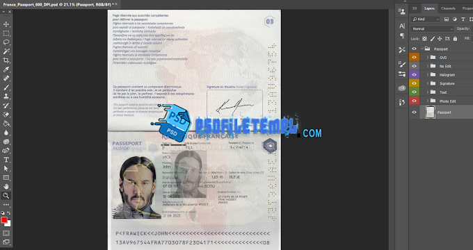 France Passport Full edited psd template High Quality